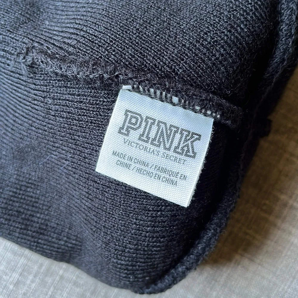 Victoria's Secret PINK Winter Hat Black Knit Pom-Pon